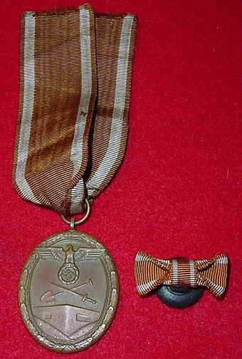 "Nazi Westwall medal with ribbon bow"